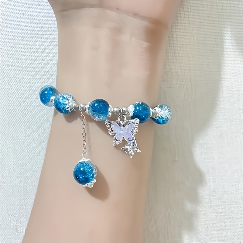 Boho Glass Bead Bracelet with Butterfly Pendant - Multicolor Selection